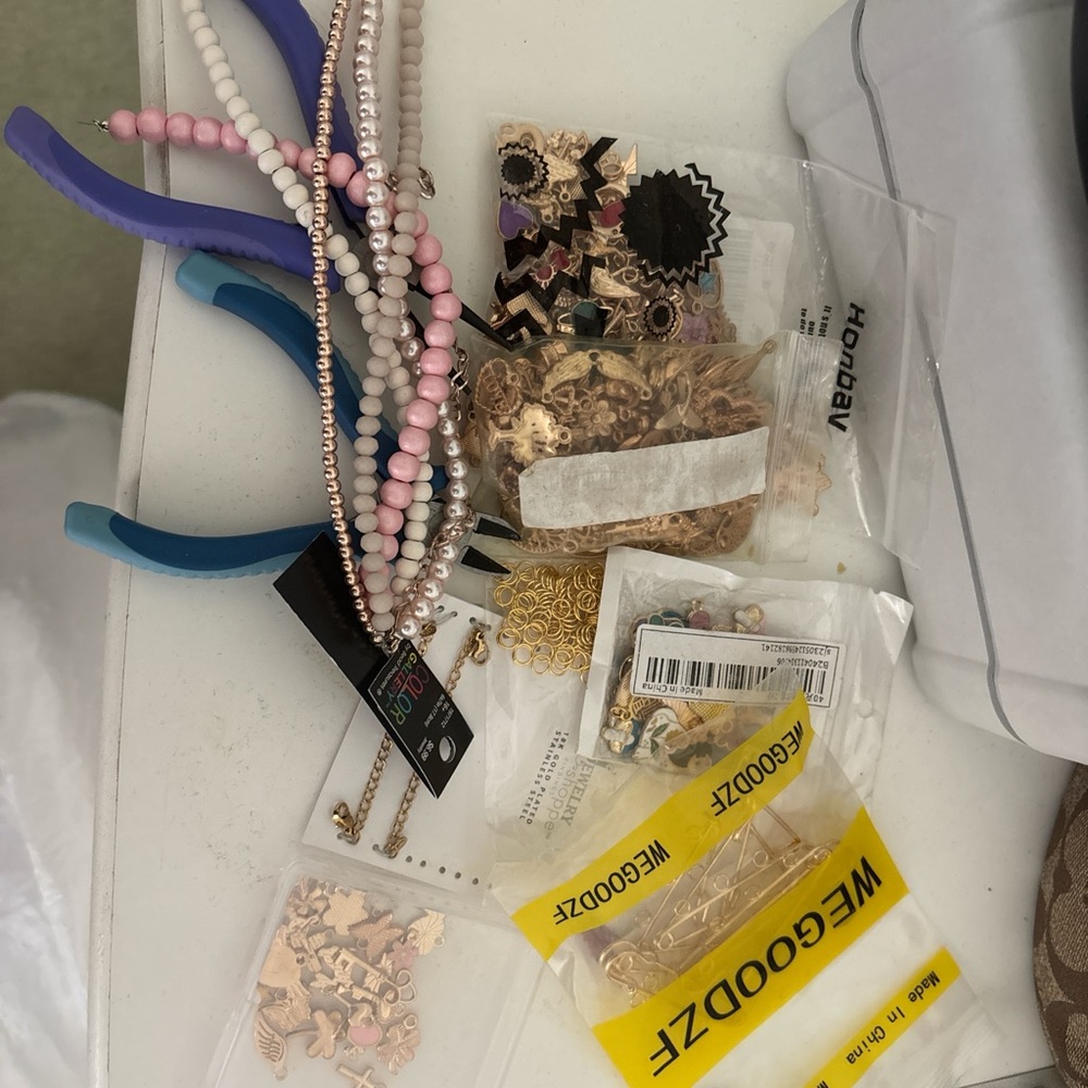 Gold and Pink Beaded Necklace